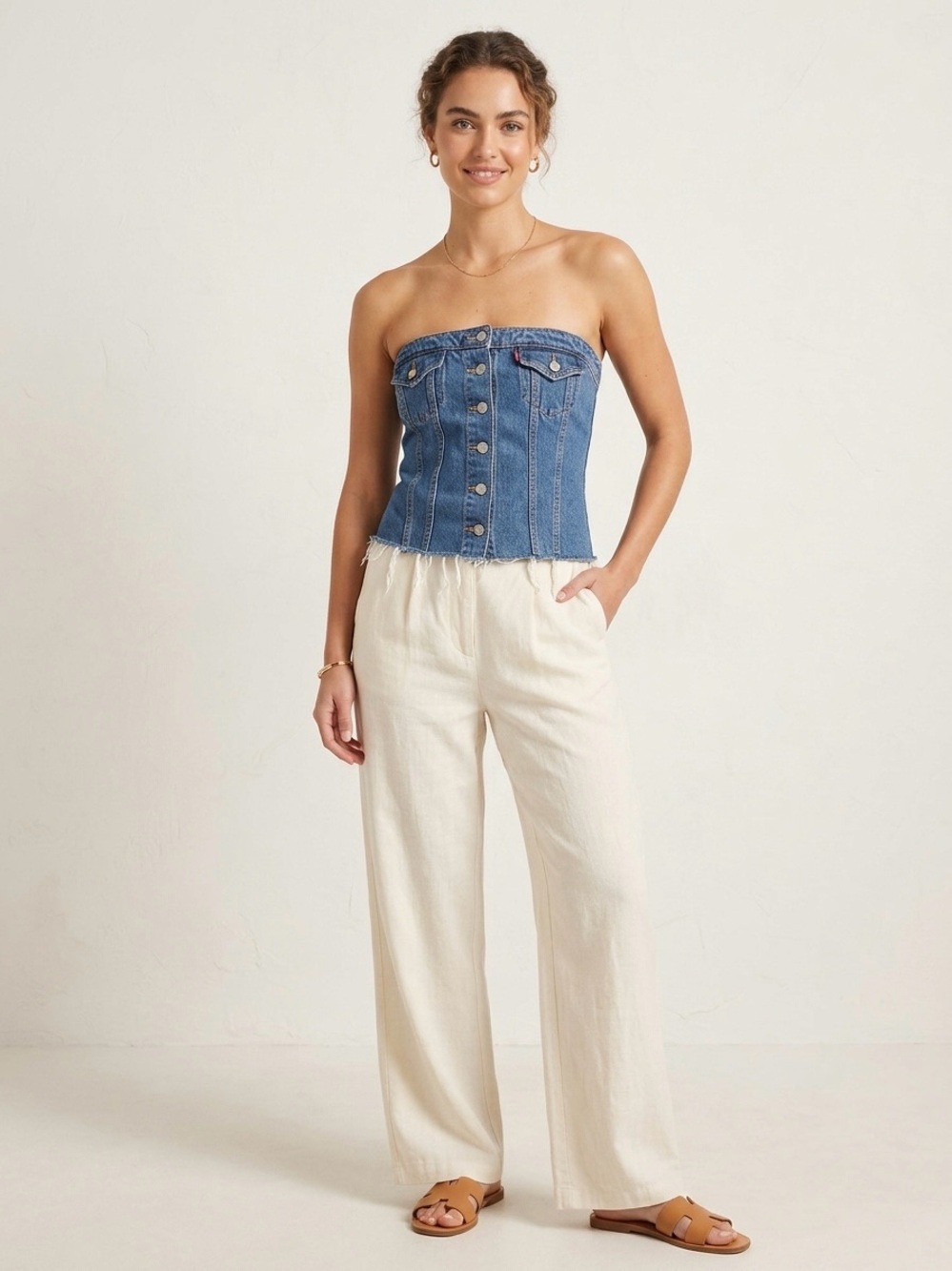 Levi's Lace up Denim Corset Top - Medium Wash Blue Size M Summer Festival